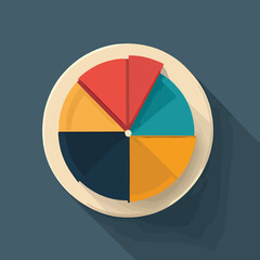 Stylized Flat Design Pie Chart with Colorful Folded Segments and Long Shadow.