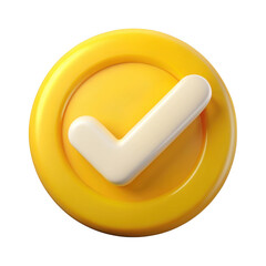 3d yellow checkmark coin icon isolated on transparent background