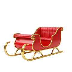Fototapeta premium A red and gold 3D Santa Claus sleigh for holiday decorations, winter wonderland scenes, and festive graphics for Christmas. Transparent Background, Cutout