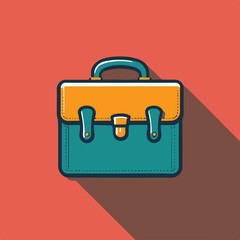 Stylized Flat Design Briefcase Icon in Teal and Yellow with a Long Shadow.