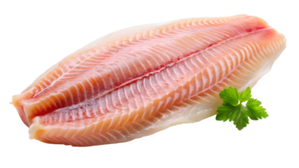 Fresh raw fish fillet with parsley isolated on transparent background, a healthy source of protein and omega3 for a balanced diet