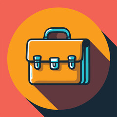 Vibrant Flat Design Briefcase Icon with Long Shadow on a Warm Circular Background.