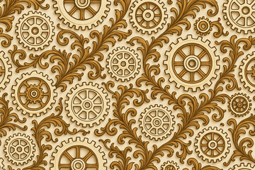 Ivory Mechanism Elegance – Steampunk Ornamental Pattern