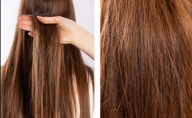 Fototapeta premium Before and after keratin treatment for healthy hair transformation