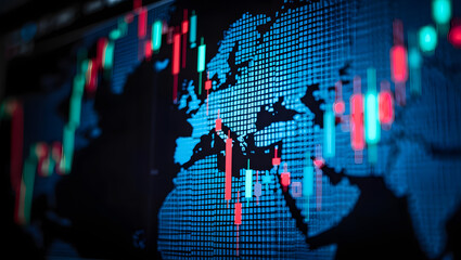 Global Market Dynamics: A dynamic visualization of the global market, showcasing the ebb and flow of financial trends against the backdrop of a world map.