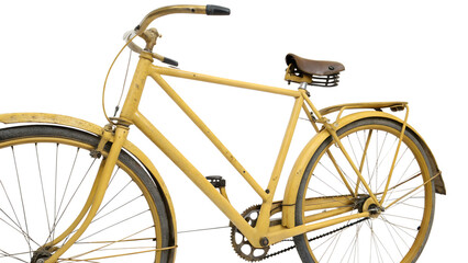 Vintage mustard yellow bicycle isolated on transparent background, showcasing retro design and classic transportation style