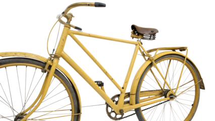 Vintage mustard yellow bicycle isolated on transparent background, showcasing retro design and classic transportation style