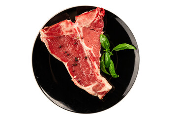 Raw steak T-bone fresh meat premium beef snack fresh delicious gourmet food background on the table rustic food top view copy space