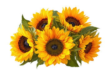 Naklejka premium Vibrant Sunflowers Bouquet isolated on white transparent background