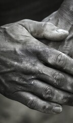 Fototapeta premium strong handshake with rough textured hands in black and white