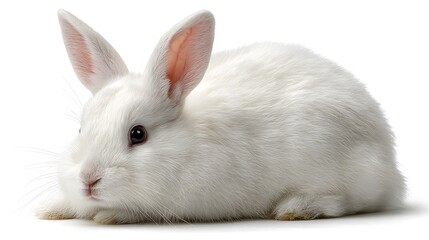 Obraz premium Adorable White Rabbit Isolated on White Background - Cute and Happy Bunny Portrait