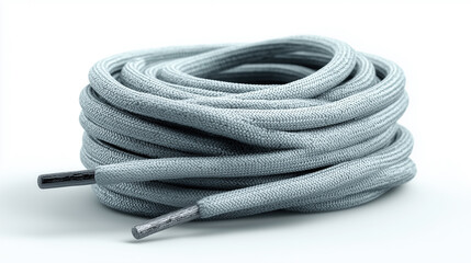Coiled gray shoelace with metal aglets
