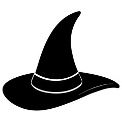 Black silhouette vector illustration of a witch’s hat isolated on white background with bold clean shape and minimalist modern design for professional use,
witch hat vector,
wizard hat silhouette,
Hal