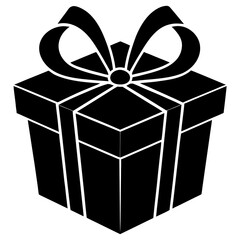 Black silhouette vector illustration of a gift box with ribbon isolated on white background with bold clean shape and minimalist modern design for professional use
