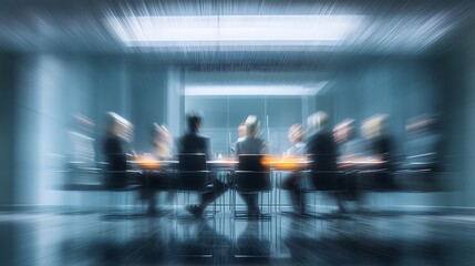 Meeting room corporate business team discussion blurred motion conference table collaboration strategy planning