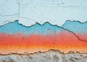 Obraz premium A multi-colored gradient of peeling paint reveals a cracked, weathered surface.