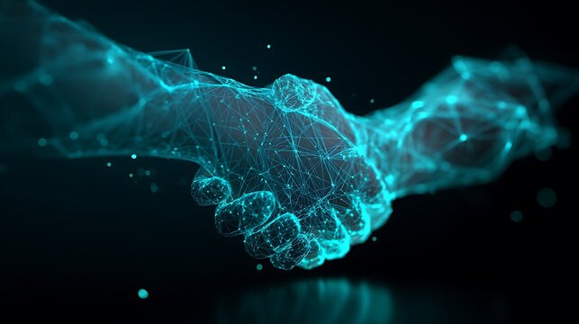 Digital handshake technology partnership collaboration business agreement concept art