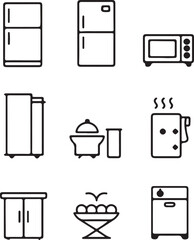 Set of household and kitchen appliances icons in vector illustration