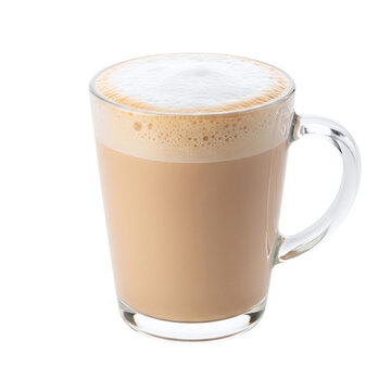 Hot chai tea latte with foam in a glass mug
