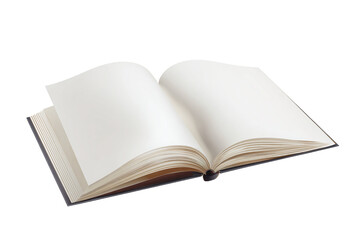 Fototapeta premium Open book with blank pages, isolated on white transparent background