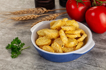 Crunchy croutons heap - roasted bread