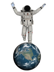 Happy astronaut runs on planet Earth
