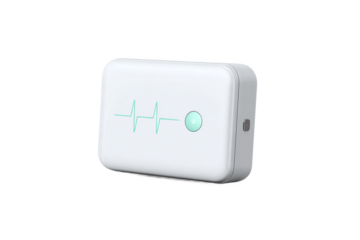 Portable heart rate monitor with ECG display and green light, isolated on white transparent background