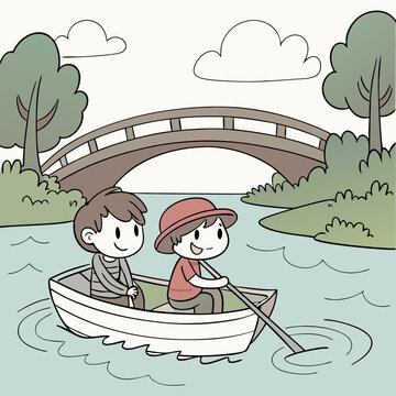 Two boys riding a boat