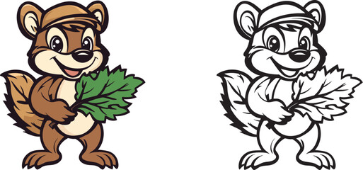 Cute squirrel cartoon vector illustration for kids coloring page and design use