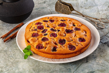 Crust homemade pie with plums