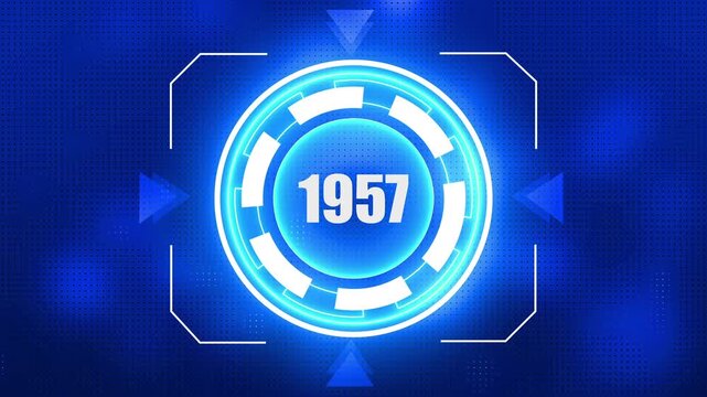 Futuristic Digital HUD Display with Year 1957 and Blue Glowing Geometric Shapes image photo