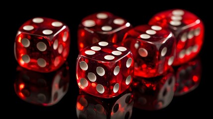 Red Dice on Black Background - Professional Casino Game Concept