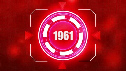 Futuristic Digital HUD Display with Year 1961 and Red Glowing Neon Circle technology