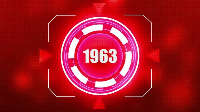 Futuristic Red Digital HUD Display with Year 1963 and Geometric Shapes date