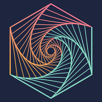 Abstract Pentagon Logo Geometric Vortex with Colorful Glowing Stripes Vector Design