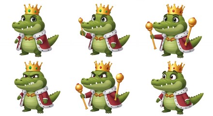 Fototapeta premium Cartoon crocodile king characters set