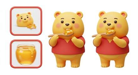 Obraz premium Cute cartoon bear eating honey illustration