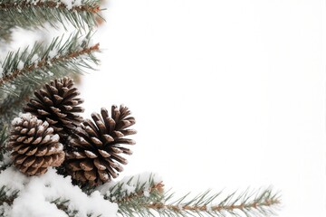 Snow-Covered Pine Cones on Evergreen Branches