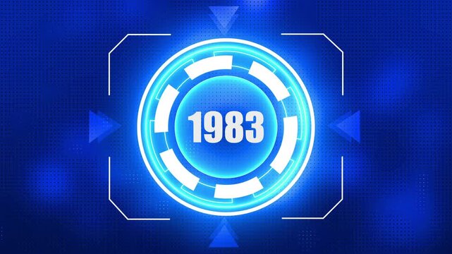Futuristic Digital HUD Display with Year 1983 in Neon Blue and Bright Blue Glowing Background image