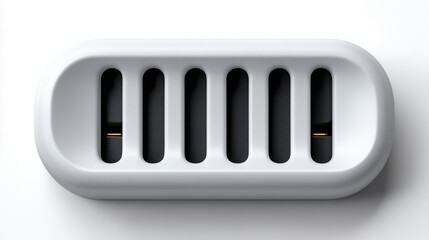 White wall vent grille with vertical slots on white background