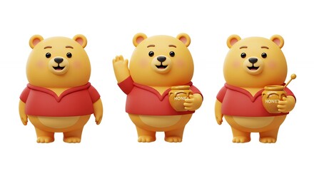 Naklejka premium Cute cartoon bears holding honey design illustration
