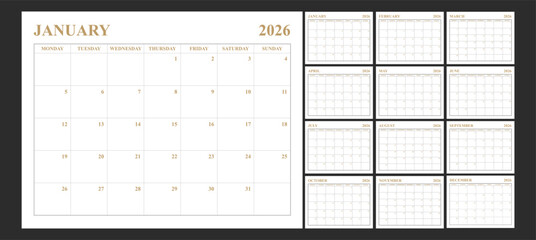 2026 Printable Calendar Landscape, Monday Start