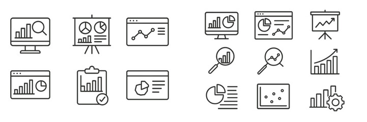 Unique collection of data visualization icons showcasing charts and graphs for professional presentations and reports