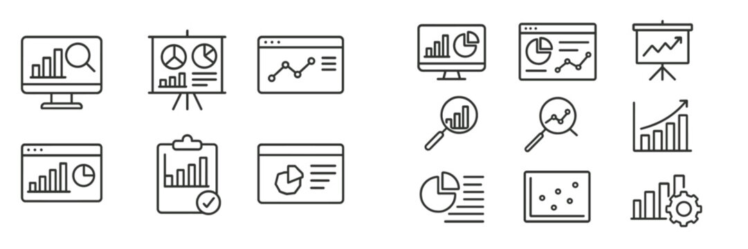 Unique collection of data visualization icons showcasing charts and graphs for professional presentations and reports