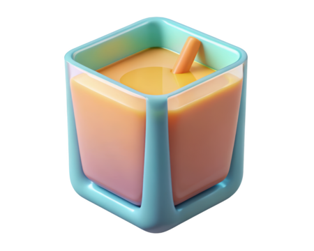 Cube glass with refreshing peach juice and a straw delicious drink thirst quenching 3d illustration isolated on transparent background