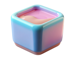 Glossy cube abstract design with soft pastel colors and creamy filling 3d illustration isolated on transparent background