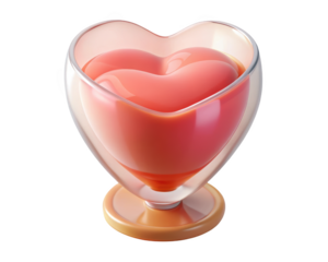 Heart shaped drink valentines day romance passion pink glossy glassware love celebration 3d illustration isolated on transparent background