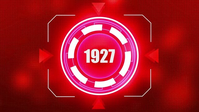 Futuristic Red Digital HUD Display with Year 1927 and Geometric Shapes image photo