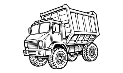 Dump truck t shirt design silhouette and vector line art, detailed high quality illustration, perfect for mindfulness, relaxation, stress relief, adult coloring books, printable artwork.