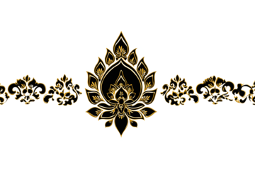Elegant Black Gold Floral Lotus Border isolated on white transparent background